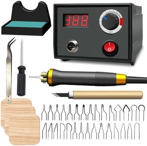 FIRElood LH30-1 wood burning tool,wood burning kit pen 25~750℃,professional wood burning kit,with digital thermometer temperature adjustable temperature,1 wood burning pens, 30 pen tips(LH30-1A pen) by FIRElood