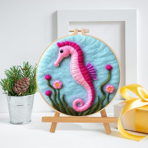 Needle Felt Starter Set, Wool Felt Painting Needle Felting Kit, Felt Painting Kit for Beginners Adult Castle Flowers Wool Needle Felt Set with Felt Needle, Picture Frame DIY Craft Project Decor - Image 2