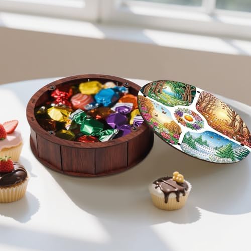 DIY Diamond Painting Fruit Bowl Storage Box, Four Seasons Scenery Decorative Tray Diamond Painting Craft Set, for organising Desk Items, a Versatile and Creative Handmade Gift - Image 6