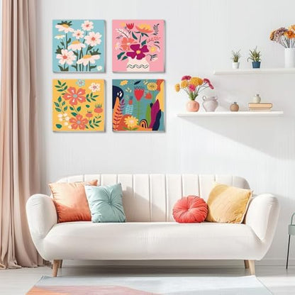 eimivrc 4 Pack Paint by Numbers Kit for Adults Framed,Flowers Paint by Numbers for Adults Beginner,DIY Acrylic Oil Painting for Home Wall Decor(8x8inch) - Image 4