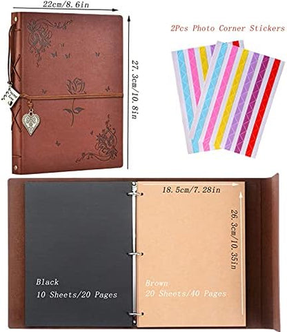 ZEEYUAN Scrapbook Album Leather Photo Album Memories DIY Scrap Book 10.8"x8.6" Large Family Photo Book Refillable 60 Pages for Anniversary Valentines Birthday Gifts Rose Brown - Image 4