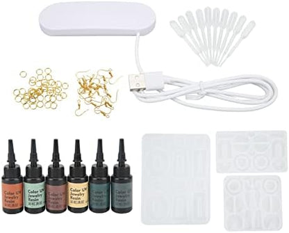KunEchevyr Resin Earring Mold Set with Glue, DIY Earring Kit, 10 Straws 6 Color Glue 50 Gold Rings 20 Ear Hooks, Jewelry Making Kit for DIY Lovers with Lamp and Silicone - Image 3