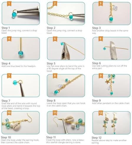 SUNNYCLUE 1 Box 8 Pair Starfish Cowrie Shell Dangle Earring Making Kit Jewelry Making Supplies Beading Starter Kits for Beginner Adults, Fish Hook, Ocean Beach Theme, Instruction - Image 5