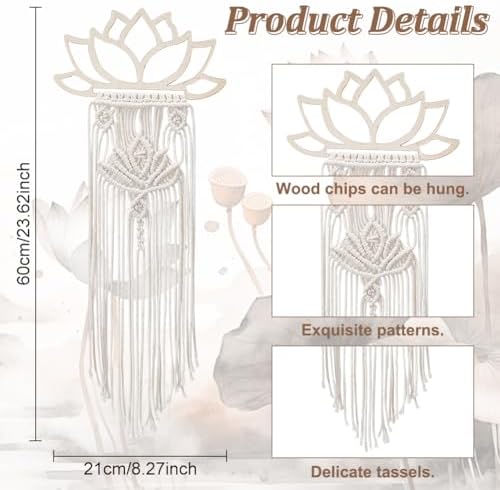 FREEBLOSS 2 Set DIY Macrame Lotus Wall Hanging Kit Macrame Tapestry Wall Hanging with Macrame Frame Lotus Wall Hanging Decor for Living Room Macrame Kit for Beginner with Instruction - Image 3