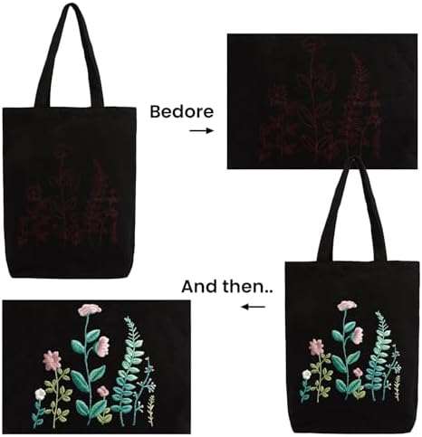 CREAWONDER Canvas Tote Bag Embroidery Kit with Pattern for Beginners, Arts and DIY Embroidery Crafts Kits for Adults, Include Instructions, Embroidery Hoops, Color Threads and Tool - Image 5