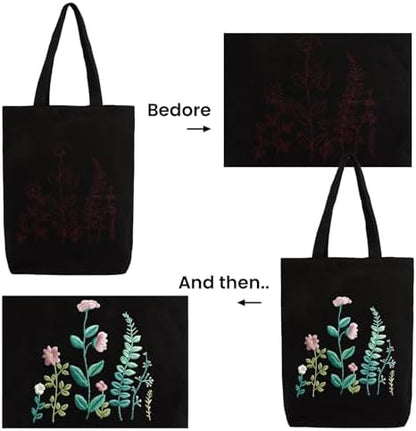 CREAWONDER Canvas Tote Bag Embroidery Kit with Pattern for Beginners, Arts and DIY Embroidery Crafts Kits for Adults, Include Instructions, Embroidery Hoops, Color Threads and Tool - Image 5