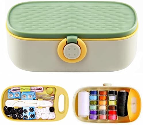 FKOG Portable Sewing Kit Basic, 135 Pcs Travel Sewing Supplies Repair Organizer with Self Threading Needles,Scissors,Measure Tape, Emergency Sewing Accessories for Adults, Beginners & Seniors (Green) by FKOG