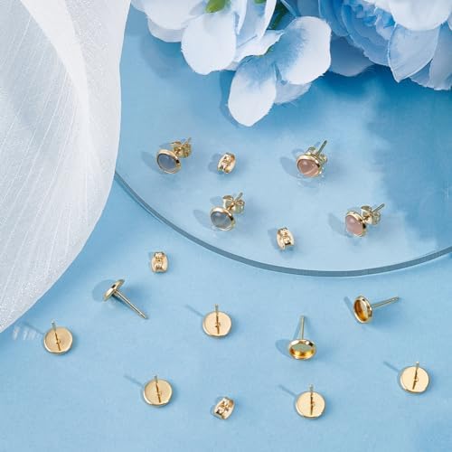 Beebeecraft 1 Box 50Pcs Post Stud Earring Findings 18K Gold Plated Blanks Round Cabochon Prong Earring Bezels Trays Settings with 6mm Tray and 50Pcs Backs for Jewelry Making - Image 4