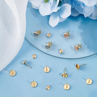Beebeecraft 1 Box 50Pcs Post Stud Earring Findings 18K Gold Plated Blanks Round Cabochon Prong Earring Bezels Trays Settings with 6mm Tray and 50Pcs Backs for Jewelry Making - Image 4