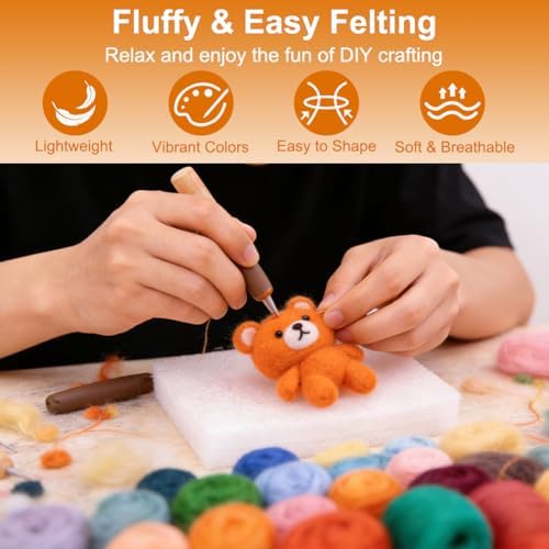 Ainiv 18 Pcs Needle Felting Wool, 9 Colors x 2 Packs Wool Roving, Brown - Image 5