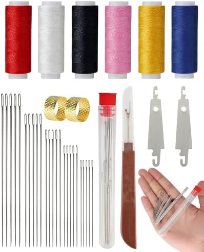 Acual Sewing Kit – 37 Pcs Big Eye Steel Sewing Needles Kit for Beginner, Stainless Steel Needles for Hand Sewing with Thread Ripper, Threaders, Threads & Thimbles, Portable Sewing Tools Set for Adults by Unknown