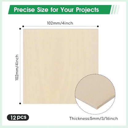 12 Pack Basswood Sheets 4"×4"×3/16" Unfinished Plywood Sheet - Image 2