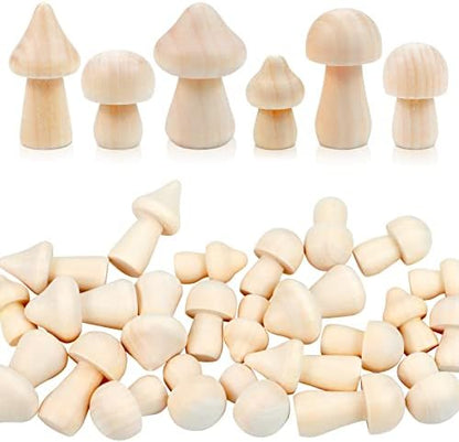 36 Pieces Unfinished Wooden Mushrooms 6 Size Natural Plain Unpainted Wooden Mini Mushroom Figurines for DIY Art Crafts Projects DIY Paint Color Home Desk Bookshelves Ornaments by Rcybeo