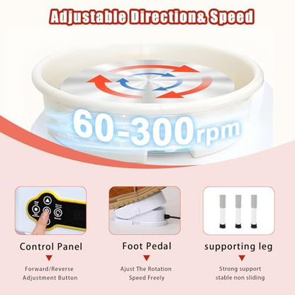 14" 450W Electric Pottery Wheel with LCD Panel Adjustable Speed Foot Pedal,Detachable Basin,Heighten Desk Legs,Clay Toolfor Kids, Adults, Beginners, Home DIY & Professional Pottery Making - Image 6