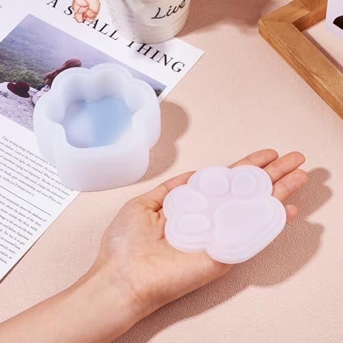 1Pcs Paw Print Silicone Molds Dog Cat Paw Shape Box Epoxy Mold DIY Casting Resin Storage Box Molds with Lid Dog Footprint Container Silicone Mold for DIY Makeup Jewelry Bead Trinket Storage - Image 5