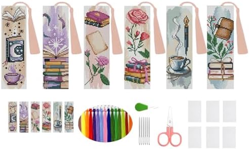 6PCS Cross Stitch Bookmark Kit for Adult Beginners flowers Cross Stitch Kits with Backing Felt Floss Instruction DIY Stamped Embroidery Bookmark Kit for Starter Adults Book Lovers (2.3x7.8 inch) by Unknown