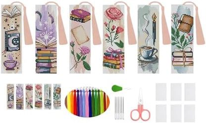 6PCS Cross Stitch Bookmark Kit for Adult Beginners flowers Cross Stitch Kits with Backing Felt Floss Instruction DIY Stamped Embroidery Bookmark Kit for Starter Adults Book Lovers (2.3x7.8 inch) by Unknown