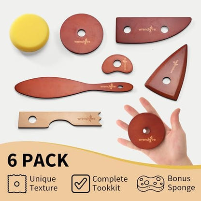 Pottery Ribs Tool Set, Clay Ceramic Shaping & Smoothing Tools, Pottery Foot Shaper Trimming for Carving,Beech Wood (6 Pieces) - Image 3