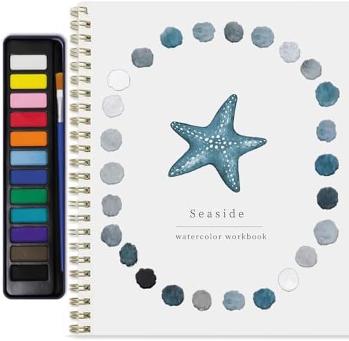 Watercolor Workbook for Adults & Beginners: 12 Colors Paint Set with Brush, Foldable Painting Kit for Starfish- Ideal Gift(Starfish) - Image 6