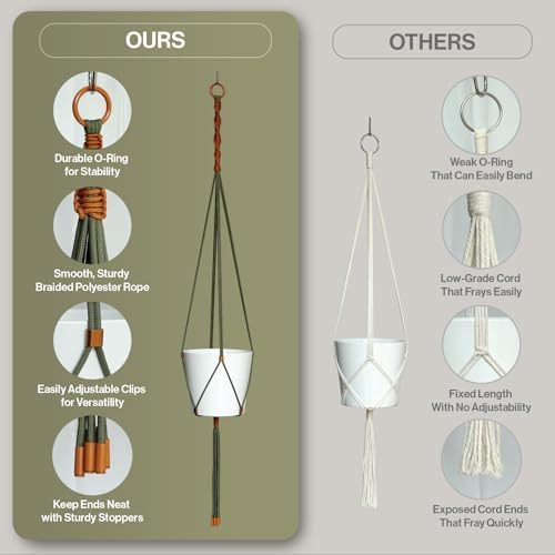 Macrame Kits for Beginners, 3 Set of Plant Hangers DIY Kit: Braided Polyester Ropes 50yds*5mm Forest Green, 20yds*2mm Burnt Orange, 60+Pcs Supplies with Step-by-Step Easy Instructions (GROR) - Image 5