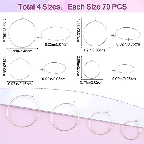 OIIKI 280PCS Earring Beading Hoops, 4 Sizes Silver Plated Hoop Earring Findings, Open Hoops, Metal Earring Rings, Round Earring Beading Decorative Accessories for DIY Jewelry Making, Parties - Image 2