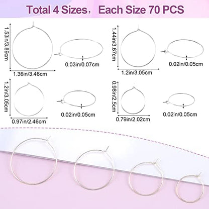 OIIKI 280PCS Earring Beading Hoops, 4 Sizes Silver Plated Hoop Earring Findings, Open Hoops, Metal Earring Rings, Round Earring Beading Decorative Accessories for DIY Jewelry Making, Parties - Image 2