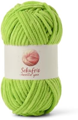 Chenille Blanket Yarn for Crocheting Size 5 Bulky Yarn Lime Green by Sekafris