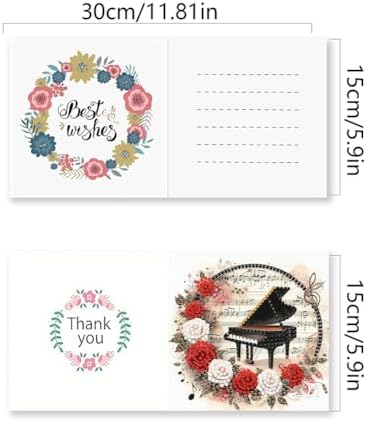 jinglinhh 6pcs Diamond Art Painting Piano Flower Guitar Greeting Cards with Envelopes, DIY Card Making Kits for Adults, Diamond Art Postcards Holiday Cards Craft Gifts - Image 2