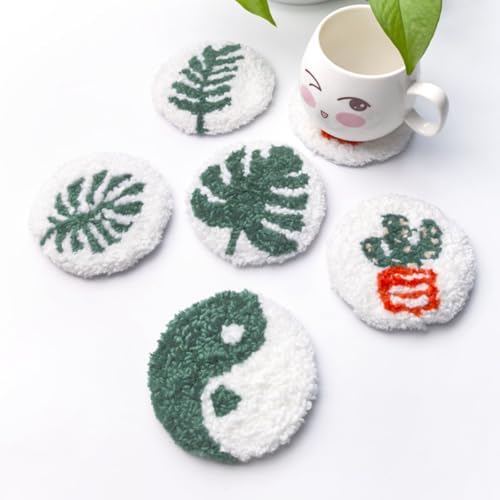 Avtytsda 6PCS Punch Needle Coaster Kit,Easy Punch Needle DIY Embroidery Set with Tools, Yarns, Hoop, Instructions Easy for Beginners, Kids, Adults, Handmade Gift and Decoration (Green and Vibrant) - Image 4