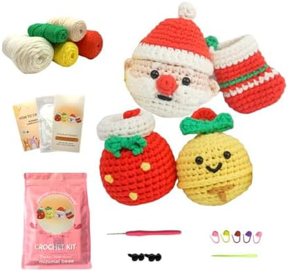 minimal beee Beginner Crochet Kit for Christmas– 4-Piece Santa & Stockings Set with Easy Peasy Yarn, Ergonomic Crochet Hooks, Video Tutorials, DIY Holiday Decor for Adults by minimalbeee