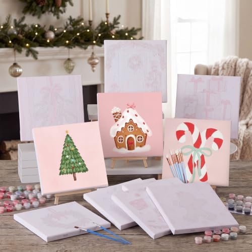 YooNotee 6 Pack Ghost Paint by Numbers Kit on Canvas with Wooden Easels & Brushes, 12x8 Inch Halloween Canvas Art Set for Adults Easy Acrylic Paint Kit Beginner for Halloween Home Decor - Image 5