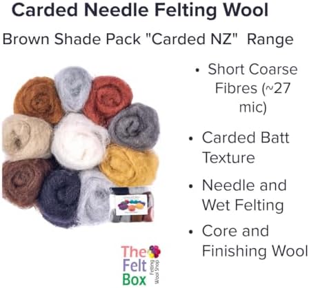 The Felt Box Needle Felting Wool – Gray & Brown Shade Pack 100g / 3.5oz – Short Fiber Carded New Zealand Wool Batts ~27 Microns – Perfect for Animals Dolls Figures Crafts Core & Finishing - Image 2