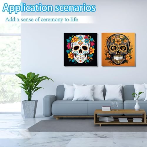 KYOQFVN Skull Paint by Numbers Kit for Adults - 2 Pack Halloween Number Painting for Adults - Acrylic Easy Horror Skeleton Painting by Numbers with Frame - Adult Paint by Number Kits 8x8inch - Image 2