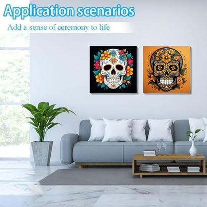 KYOQFVN Skull Paint by Numbers Kit for Adults - 2 Pack Halloween Number Painting for Adults - Acrylic Easy Horror Skeleton Painting by Numbers with Frame - Adult Paint by Number Kits 8x8inch - Image 2