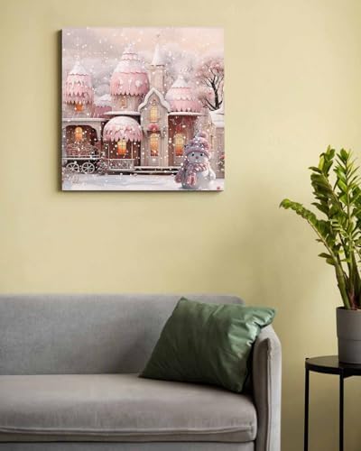 Sunteeny Paint by Number for Adults Beginner Christmas Pink Cabin Rose Hat Snowman DIY Digital Oil Painting by Numbers Picture Drawing On Canvas Framed 20"x20" - Image 3