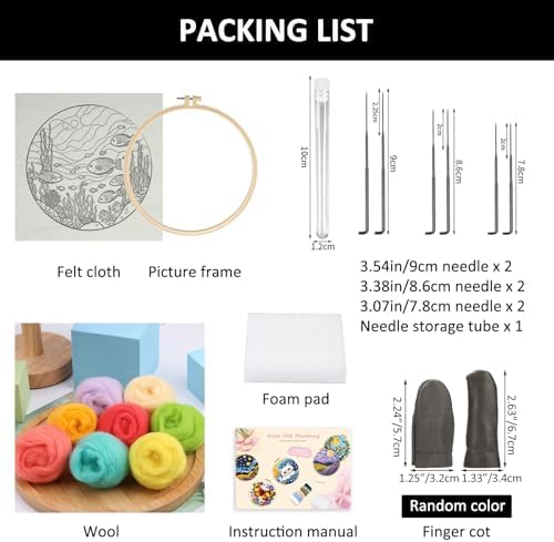 Zovylks Natural Landscape Needle Felting Kits Beginners, 7.9 Inch DIY Wool Felting Painting Starter Kit, Needle Felt Set for Home Decor with Foam Pad, Instructions (Fish) - Image 3