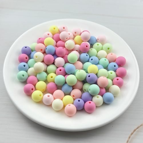 100pcs Acrylic Round Beads for Crafts 12mm Resin Candy Color Spacer Beads with Hole for Jewelry Making Sewing Crafts Decoration Necklaces Bracelets Earrings Supplies(Frosted Mix Colors) - Image 2