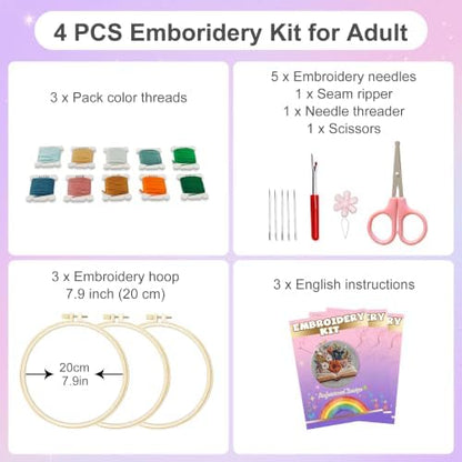 Huacan Embroidery Kit for Adults Beginners with 3 Hoops & Gift Box - Image 2