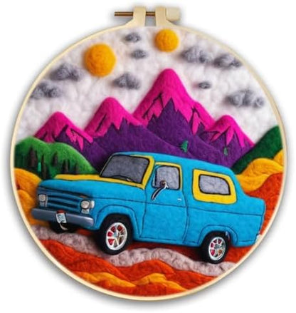 CaptainCrafts Needle Felting Kit for Adults Little Blue Car Pattern by CaptainCrafts