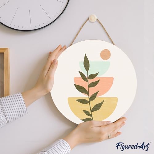 Figured'Art Paint by Numbers Kit for Adults on Wood Slice, 11.8in Diameter - Abstract Botanical Art 2 - Craft Art Painting DIY Canvas - Image 3
