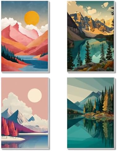 4 Pack Framed Paint by Numbers Kit for Adults Beginner Canvas Painting by Numbers for Adults Landscape Easy Adult Paint by Number Kits with Frame Mountain Watercolor Painting by Number 8x12 Inch by Unknown