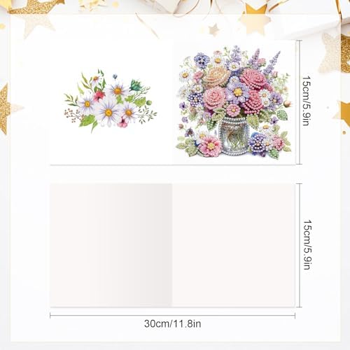 Tontut 6pcs Diamond Art Painting Greeting Card, Pretty Vase Beautiful Flowers 5D DIY Special Shape Diamond Painting Christmas Birthday Greeting Card Creative Gifts - Image 2