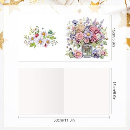 Tontut 6pcs Diamond Art Painting Greeting Card, Pretty Vase Beautiful Flowers 5D DIY Special Shape Diamond Painting Christmas Birthday Greeting Card Creative Gifts - Image 2