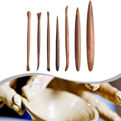 7-Piece Mahogany Clay for SCULPTURE Tools Set, Hand-Carved Redwood Pottery Modeling Kit for Ceramics Art, 14.7-18.5cm - Image 5