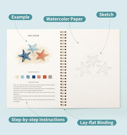 Watercolor Workbook with 12 Seaside Patterns,50 Colors Watercolor Paint Set - Image 5