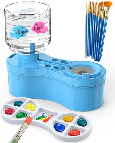 Paint Brush Cleaners, with Paint Palette and Brush Holder for Watercolor/Oil Acrylic and Water-Based Paints, Portable Paint Station & Rinsing Tool,Gift for Kids/Adults/Artist/Beginners Blue by proke