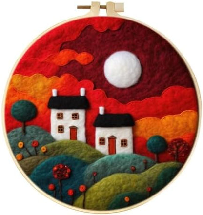 yesJRL Landscape Needle Felting Kits for Beginners, DIY Wool Felt Starer Needle Felt Set with Accessories for Home Decoration (red) by yesJRL