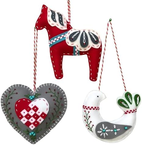2024 Three Scandinavian Felt Ornaments Kit Hand Embroidery Christmas Ornaments Kit with DIY Material Package for Beginners Adults, 2025 Christmas 3D Novice Embroidery Needlepoint Starter Kit (B) by Unknown