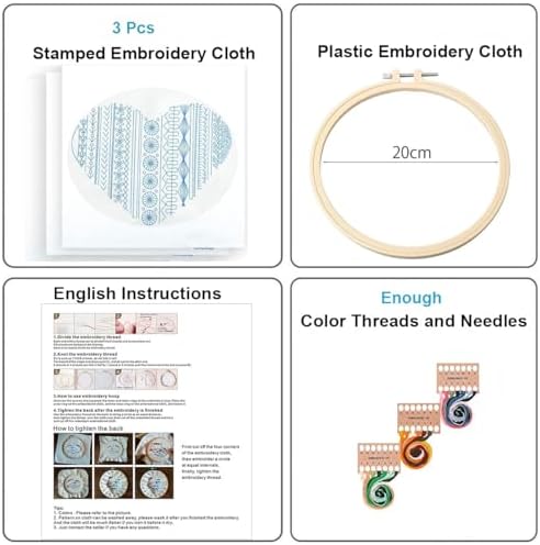 Konrisa Easy Embroidery Kit for Beginners Stamped Embroidery Starter Kit DIY Sewing Needlepoint Cross Stitch for Adults, Stitch Practice Kit 3 Embroidery Fabric Pattern - Image 2