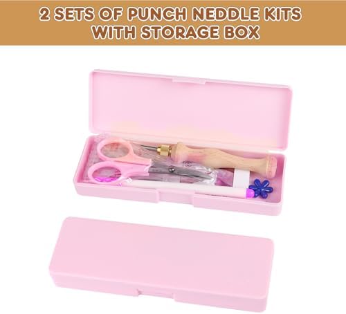 Cheloment 2 Sets of Punch Needle Kit with Storage Box,Adjustable Punch Needle Tool with 5 Different Metal Needles,Embroidery Punch Needle Set Adults Beginner for DIY Craft,Perfect for Gifts（Pink） - Image 6